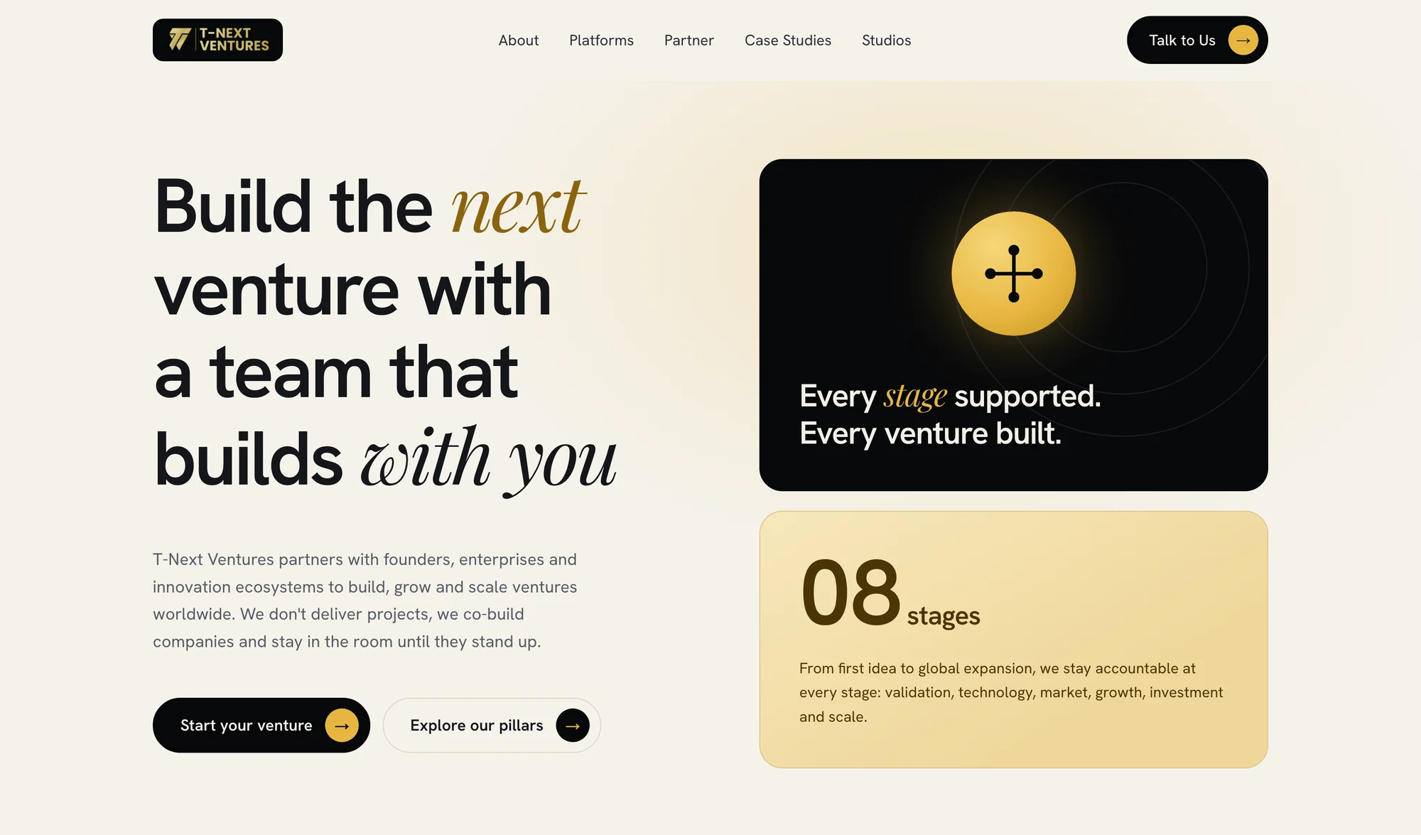 The T-Next Ventures website