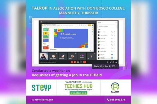 Webinar for Don Bosco College, Mannuthy, Thrissur