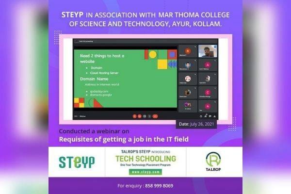 Webinar for Students of Mar Thoma College of Science and Technology, Ayur, Kollam