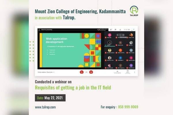 Webinar for Students of Mount Zion College of Engineering, Kadammanitta
