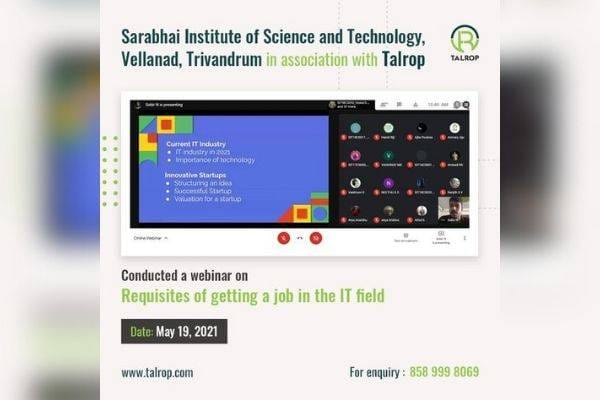 Webinar for Students of Sarabhai Institute of Science and Technology, Vellanad, Trivandrum