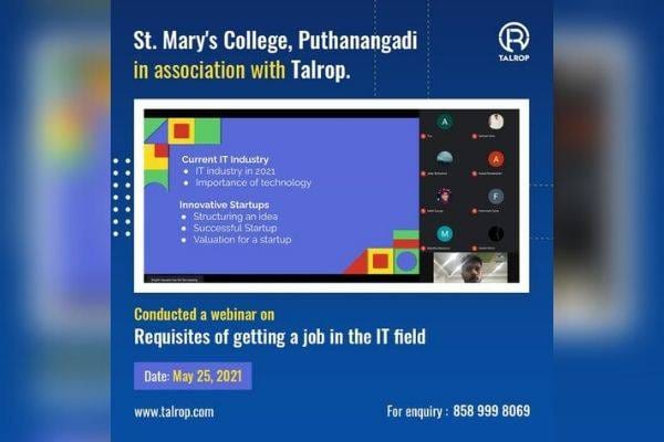 Webinar for Students of St. Mary's College, Puthanangadi