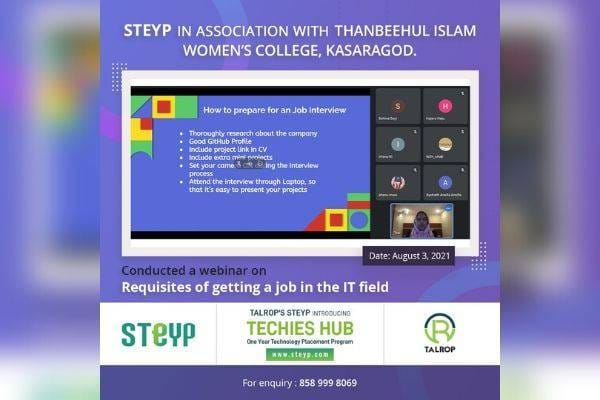 Webinar for Students of Thanbeehul Islam Women's College, Kasaragod